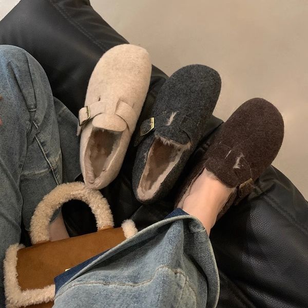 2024 New Free Shipping Designer Slippers Suitable for Women Flat Slippers Thick Bottom Hairy Shoes with Velvet Warmth Baotou Half Dragged Br
