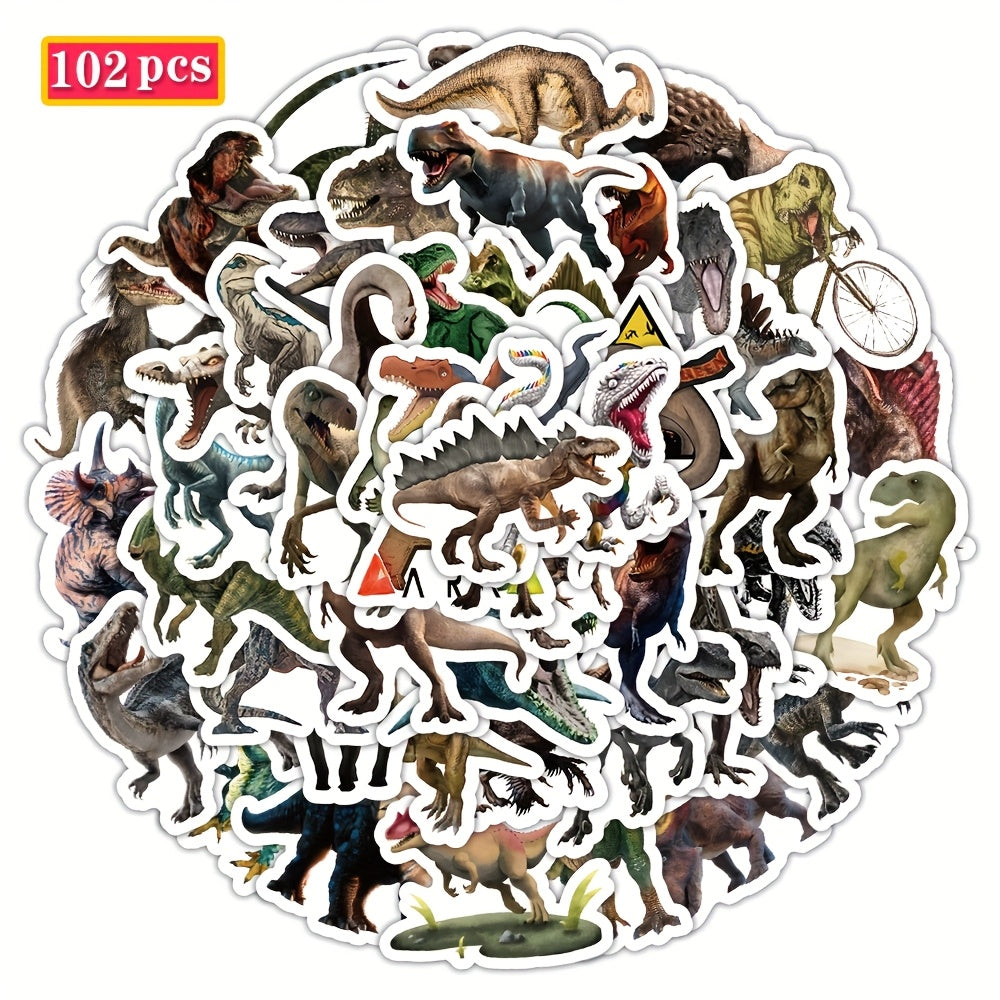TEMU 102pcs Dinosaur Stickers - Vibrant Vinyl Decals For Diy Journals, Water Bottles, Luggage | Mixed Colors, Reusable, Semi-, Dinosaur Room Decor
