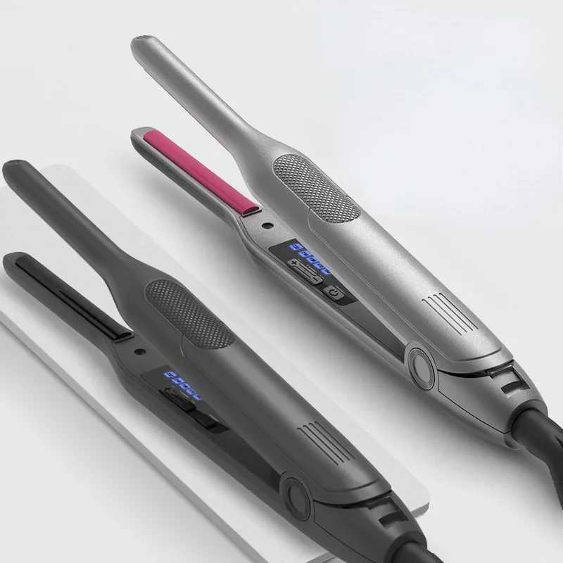 Mini Curler Pencil Straightener 2-in-1 Ceramic Thin Narrow Flat Iron with LED Display for Short Beards and Hair W240803