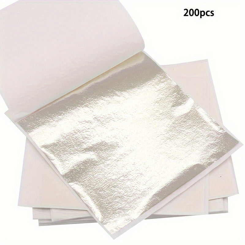 TEMU 200pcs Antique Silvery Alloy Foil Sheets, Metallic Crafting Material For Nail Art, Painting, And Wall Decor, Durable And Flexible
