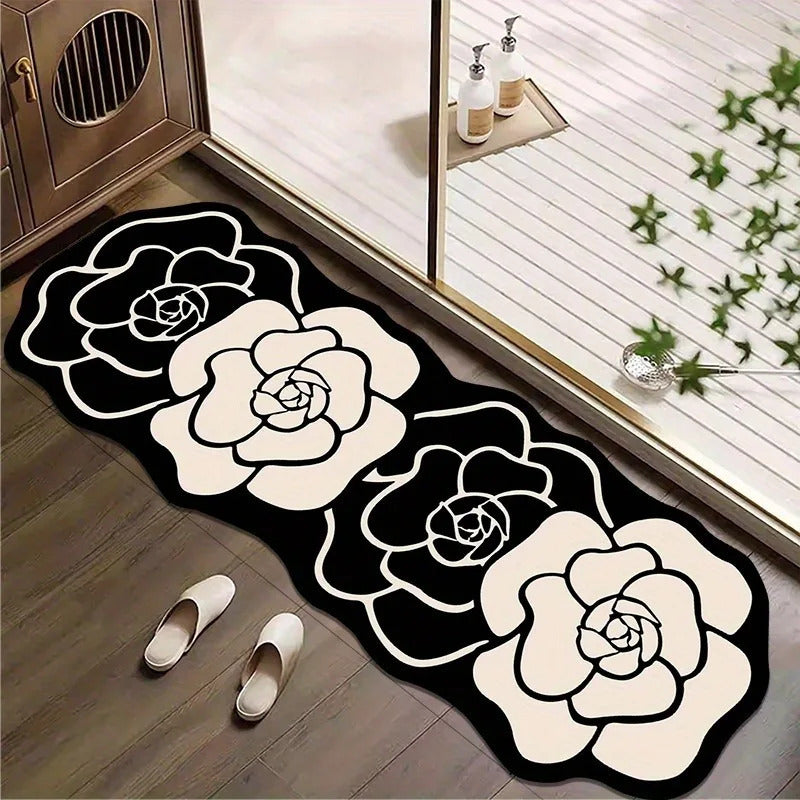 Luxury Personalized Design Camellia Flower Fluffy Carpet Bathroom Absorb Foot Mat Non-slip Floor Mat Home Decor Minimalist Bedroom Rug 250725