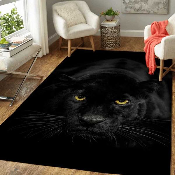 Forest animal black leopard pattern decorative carpet bedroom living study kitchen restaurant non -slip floor mat rugXJ241211