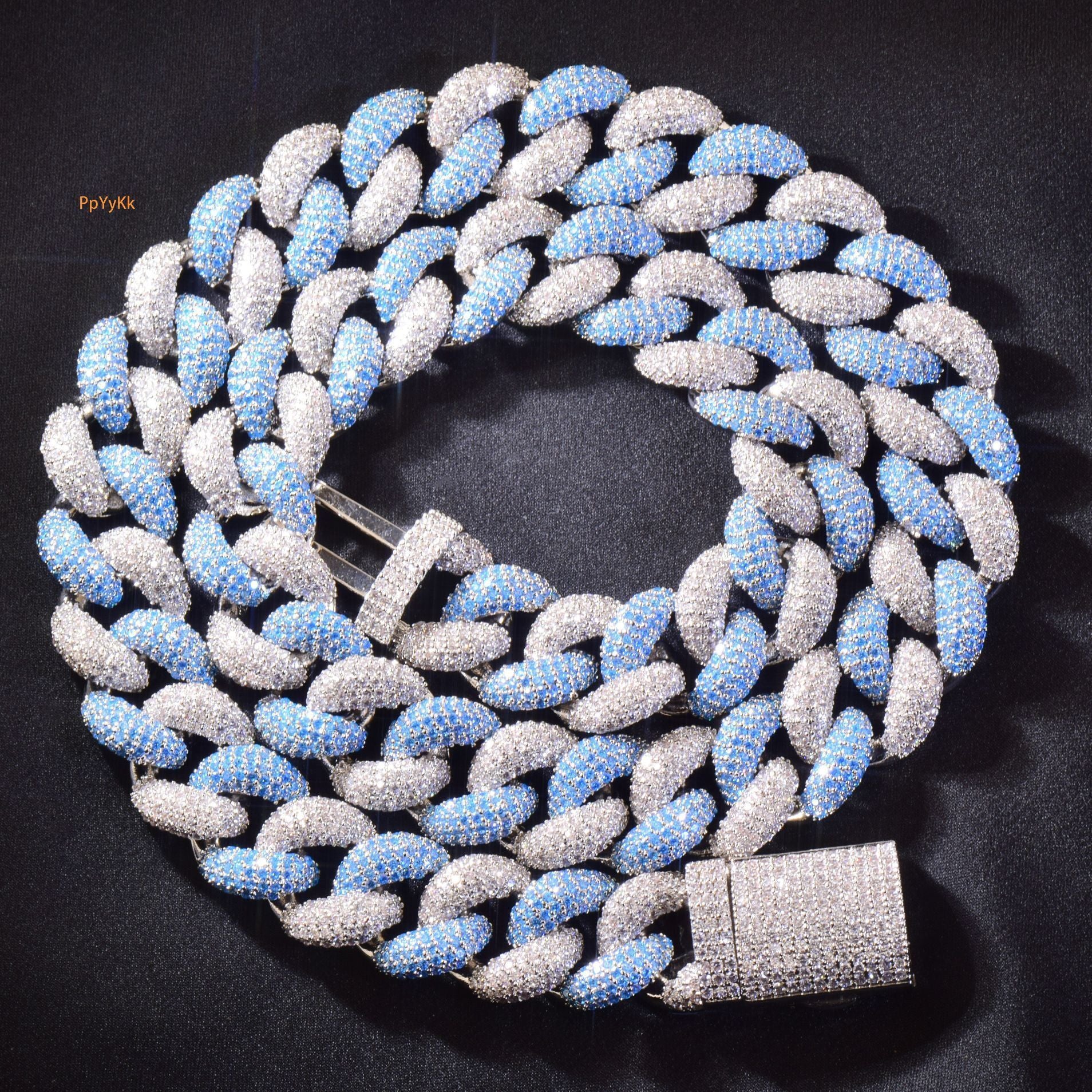 14MM Silver Blue Bubble Mini Cuban Chain Luxury VVS Moissanite Iced Out Hip Hop Edgy Trendy Bracelet Necklace Set Pass the diamond tester