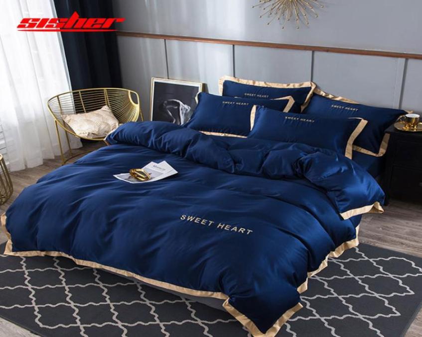 Sisher Luxury Bedding Set 4pcs Flat Bed Sheet Brief Duvet Cover Sets King Comfortable Quilt Covers Queen Size Bedclothes Linens Y22875187