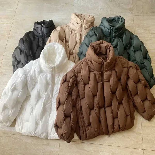 Men&#039;s Down Parkas Mens thick Parkas jacket womens designer square woven high neck warm jacket casual oversized warm bubble jacket Q2412