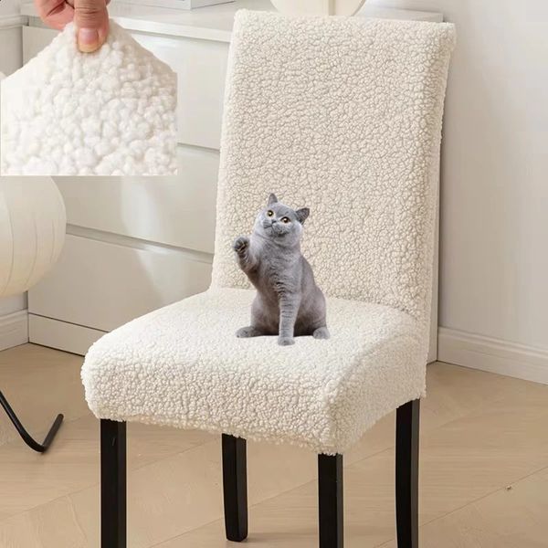 2024 Autumn Winter Teddy Velvet Thickened Chair Cover Keep Warm Universal Dining Chair Stool Cover Home Dining Table Seat Cover 250110