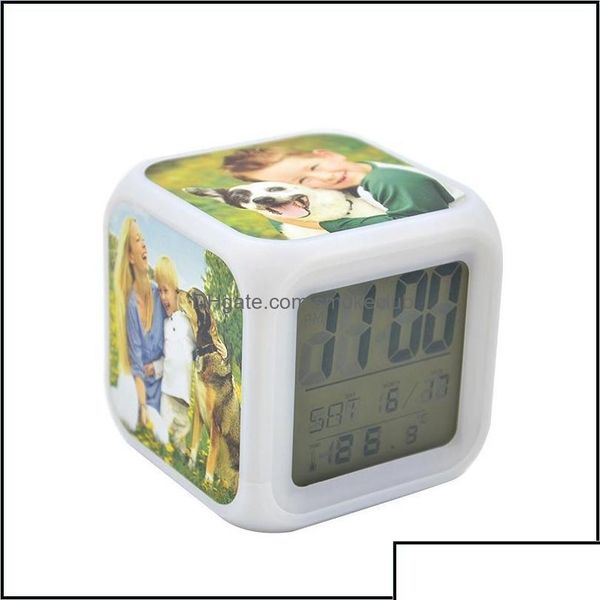 Desk Table Clocks Home Decor Garden Heat Transfer Seven Colours Blank Sublimation Alarm Clock Led Square Bed Ottfi