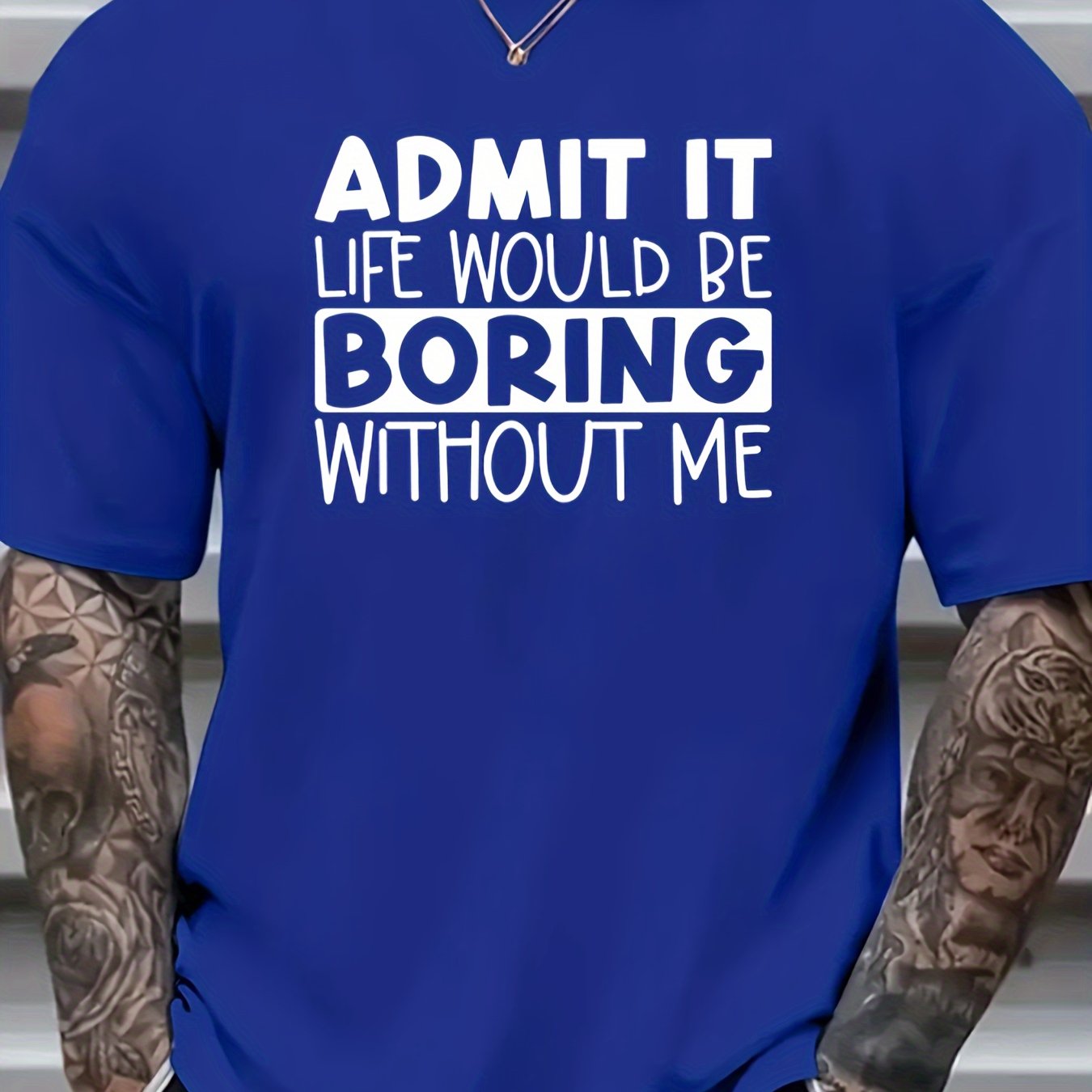 TEMU Plus Size Men's " It, Boring" T-shirt For Summer, Sports Outdoor Short Sleeve Tees For Males