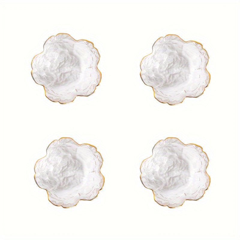 TEMU 4pcs Golden- Cherry Glass Plates – Elegant For Desserts, Fruits, Snacks & Sauces – Home Kitchens And Restaurants, Hand Wash Only, Pink Petal