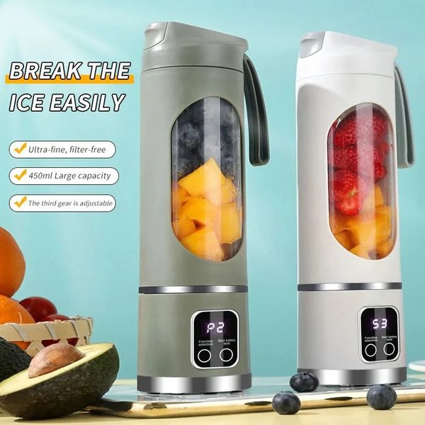 Portable Fruit Juicer 450ml Capacity 8 Blades 3 Gears USB Rechargeable Blender Ice Crusher for Shakes and Smoothies Cup 241115