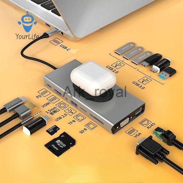 Expansion Boards Accessories 10 in 1 Usbc Laptop Docking Station Thunderbolt 4 Dock 4K HDMI for Macbook Pro Hub Typec 15 in 1 Wireless Charg