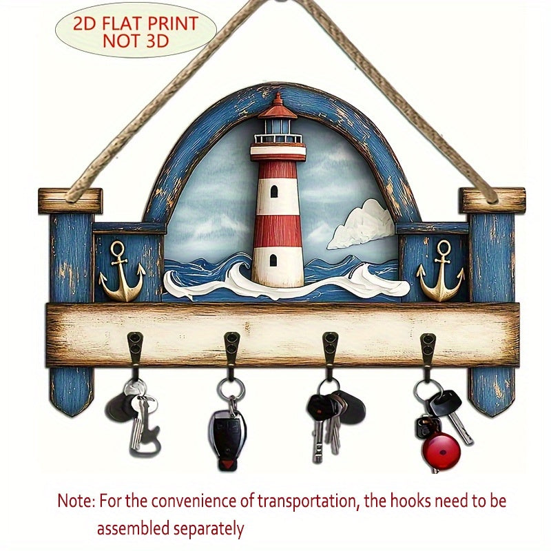 TEMU 1pc Ocean Hanger - Nautical Wall Decor With Coastal , Maritime Colors - Sturdy Wooden Entryway Organizer, Holds Keys, Mail, Bags - Perfect