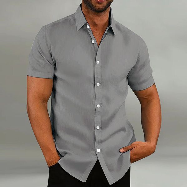 New men&#039;s retro cotton linen loose short sleeve shirt mens shirts Business blouse summer short sleeve Turn-Down Collar Man Casual fashi