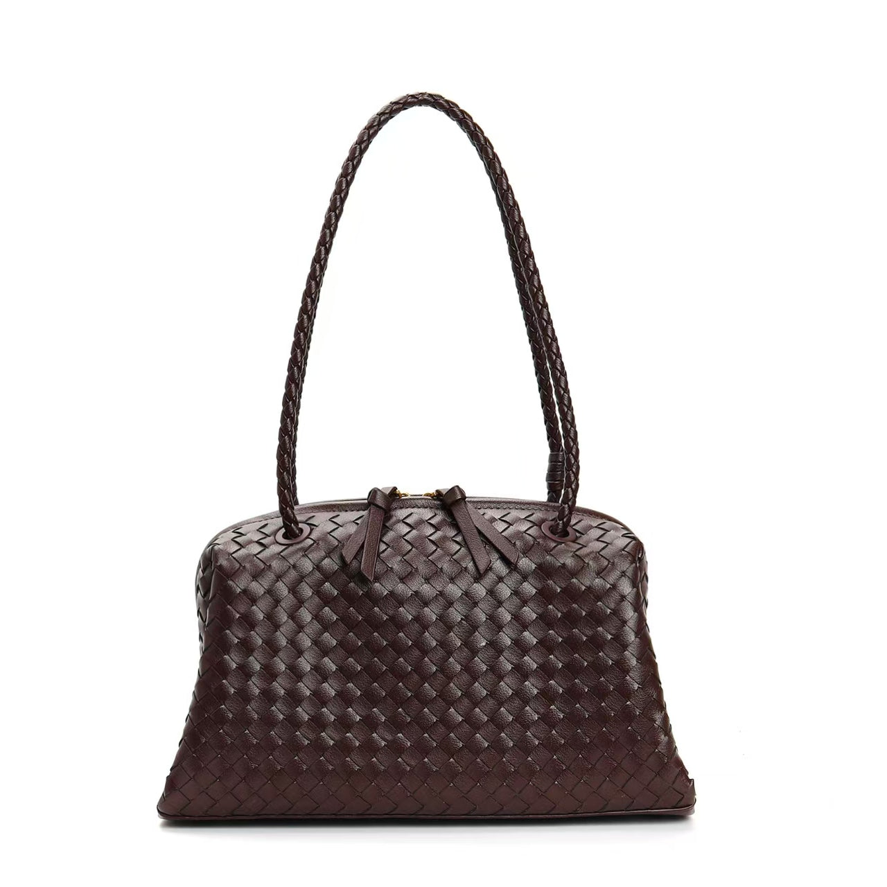 Real Leather Knitting Boston Bags Women Luxury Designer Handmade Woven Shoulder Bag Fashion Hobo Underarm Intrecciato Handbags 2025 Autumn New Quali