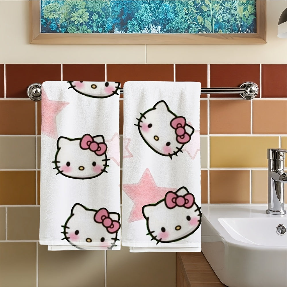 TEMU 2pcs Hello Kitty Hand Towels - Pink & Microfiber Bath Towels With Iconic Hello Kitty Face & , -dry Multipurpose For,2 - Perfect Gift For