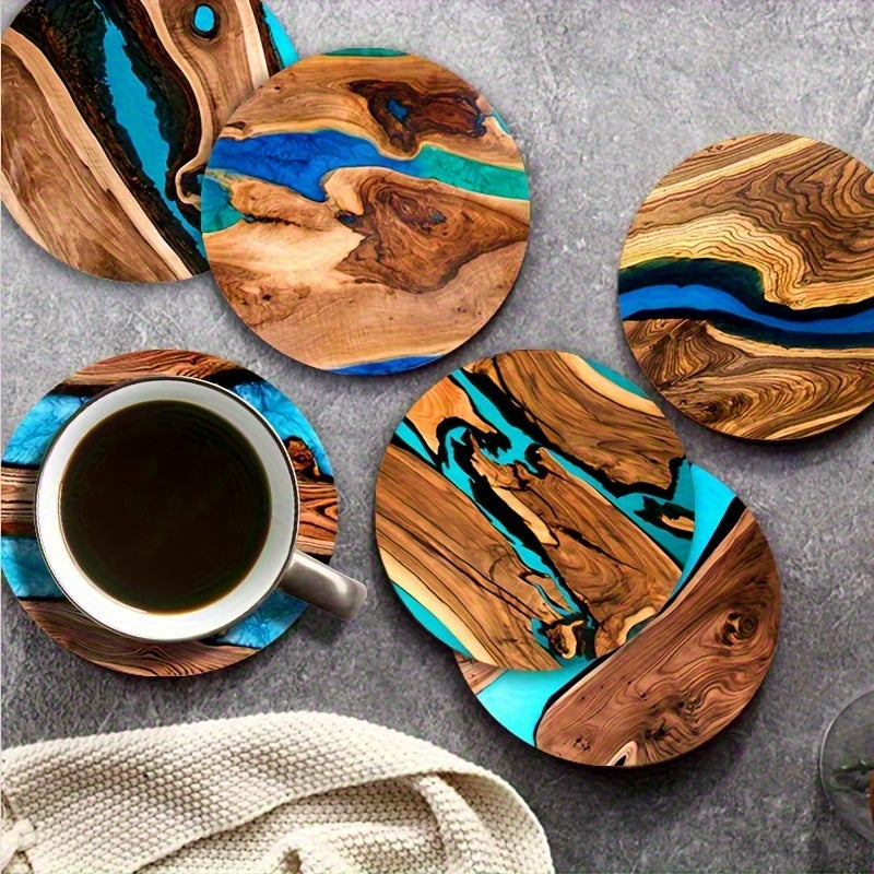 TEMU 6-pack Wood Grain Blue Green Coasters, Table Protectors, Suitable For Cups, Cafes, Offices, Kitchens, Restaurants, Birthday Christmas Gift
