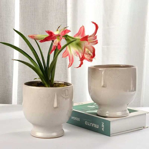 Planters Pots Nordic Ceramic Art Human Face Abstract Flower Pot Home Soft Decoration Minimalist White Succulent Potted Decor H241206