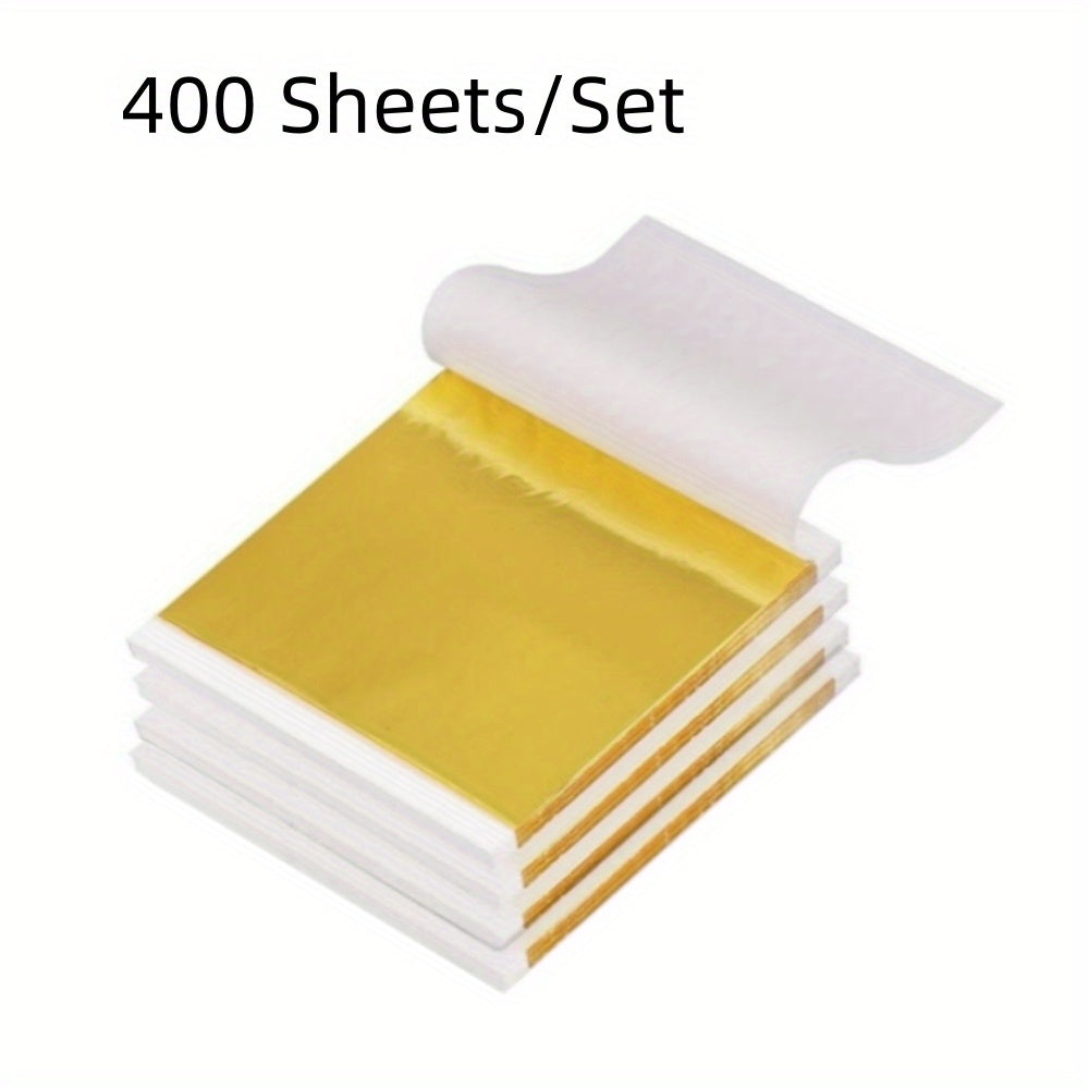 TEMU 400 Sheets Foil For Gift Wrapping, Crafts, And Decor - 8x8.5cm, Metallic Golden Finish, Resin Art, Nail Design, Furniture Accents, And Floral
