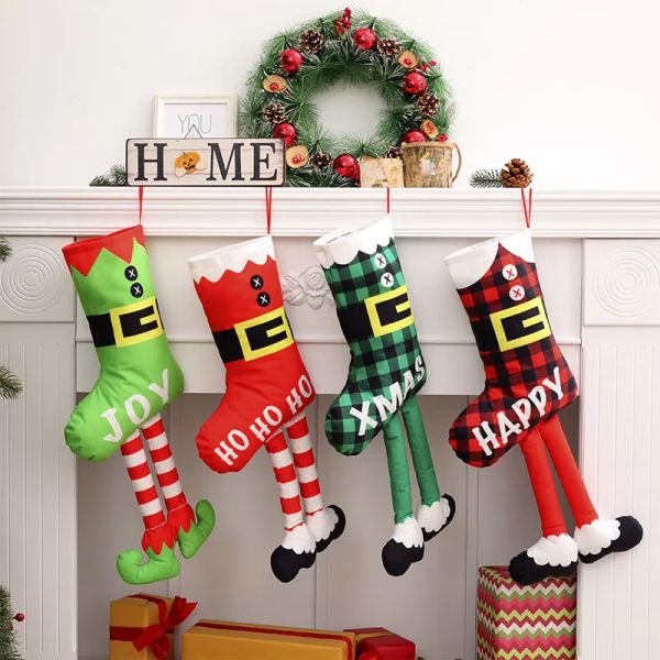 Socks Decoration Stockings with Santa Claus Christmas Lovely for Children Candy Gift Bag Fireplace Xmas Tree