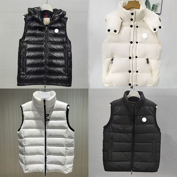 designer vest men embroidered badge stand up collar hooded puffer vest womens loose casual thick warm gilet couple style fashionable sleevel