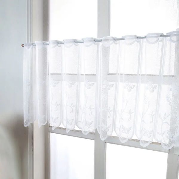 YOMDID White Tulle Window Drape Modern Window Curtain Valance Coffee Short Half Curtain for Cabinet Door Bedroom Home Room Decor