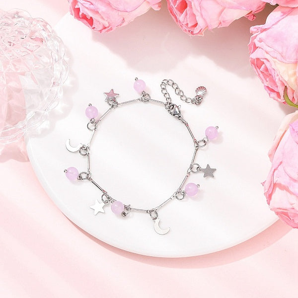 Charm-Armbänder aus Edelstahl und natürlicher und gefärbter malaysischer Jade