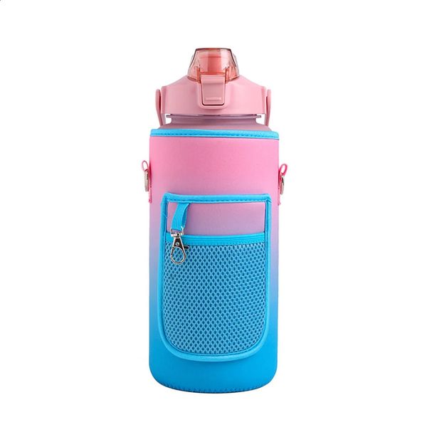 2L water bottle with sleeves and belt half gallon 64 ounce dynamic straw time marker suitable for sports 240926