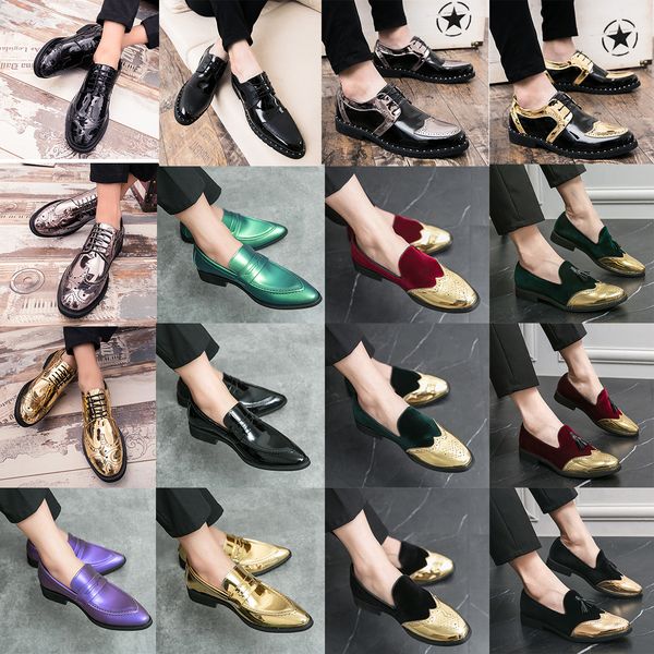 Luxury Glossy Leather Shoes High Quality Patent Leather Business Office Formal Shoes Prom Party Silver Gold Dress Shoes Casual Shoes Size 38