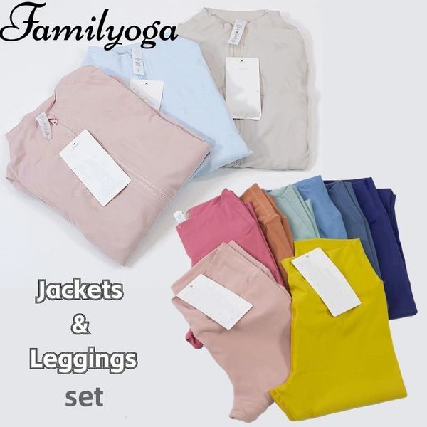 Women Yoga Set Gym set 2pcs Yoga Jacket and leggings Pink Yoga Jacket Workout Elastic Waist Align leggings Fitness quick dry fitness Activew