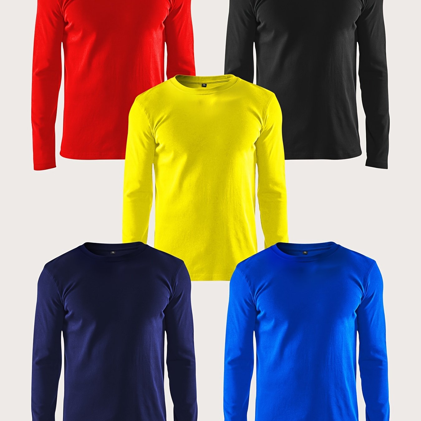 TEMU 5pcs- Men's Plus-size Sports Long Sleeve, Casual, Skin-friendly, Breathable Long Sleeve T-shirt, Plus Size