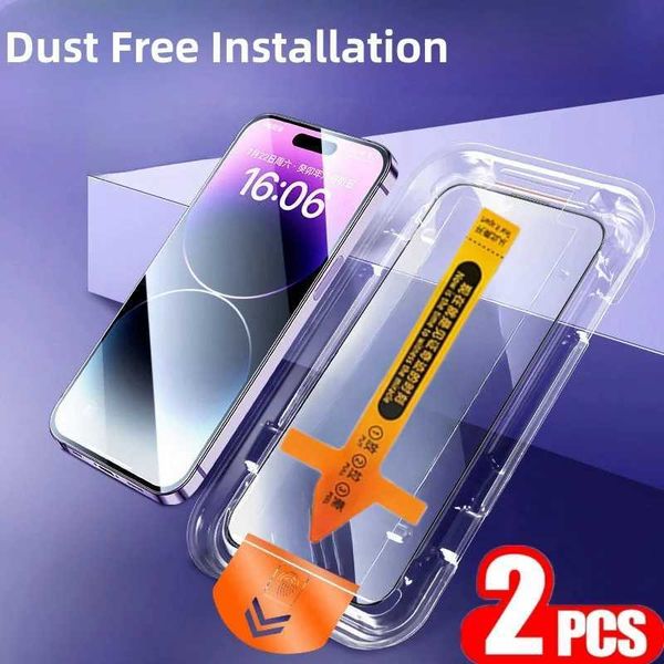 Cell Phone Screen Protectors 2Pcs Tempered Glass Easy install For iPhone 15 Pro Max 14Pro Full Cover Screen Protector Dust Free Installation