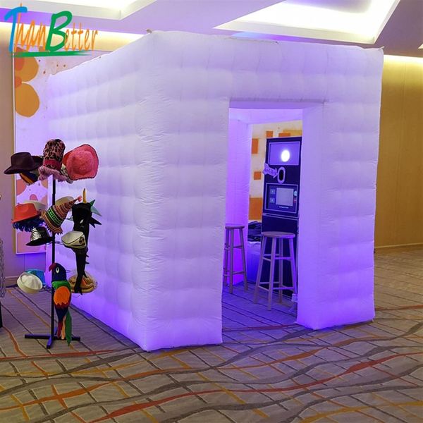 Custom Wedding Party white one door Inflatable Photo Booth photobooth Inflatables Cube tent house With Multi-color LED Light