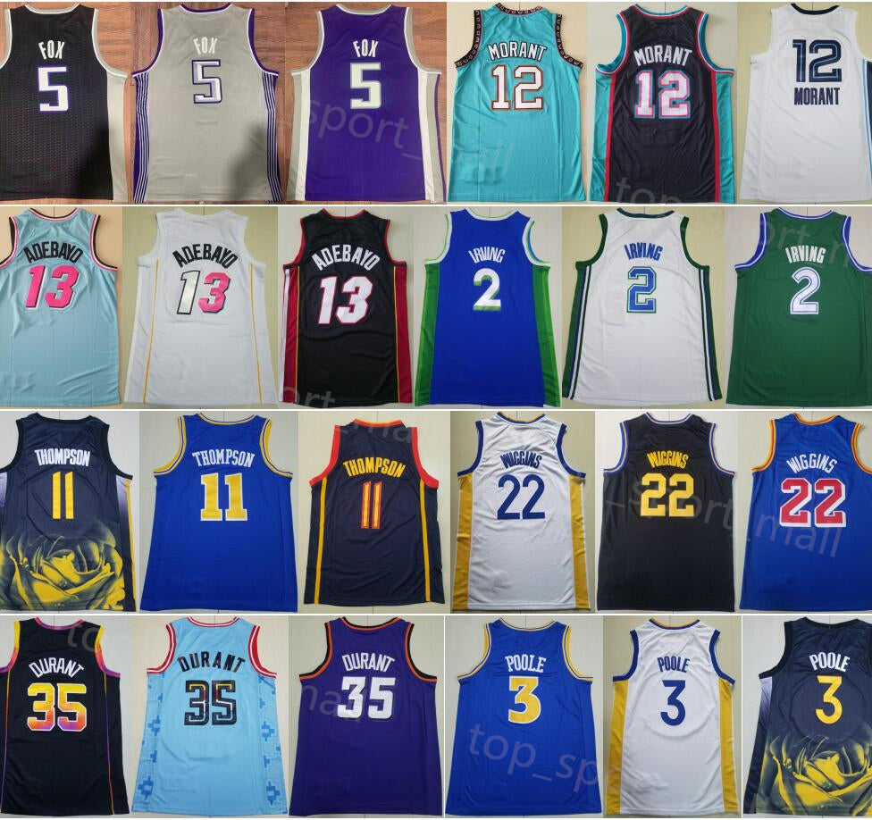 Hot Basketball 5 DeAaron Fox Jerseys De Aaron 12 Ja Morant 13 Bam Adebayo 2 Kyrie Irving 11 Klay Thompson 22 Andrew Wiggins 3 Poole 35 Kevin Durant