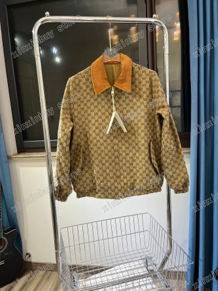 xinxinbuy Men designers coats two-sided jacket Letter jacquard zipper streetwear Outerwear long sleeve Windbreaker black white blue XS-L