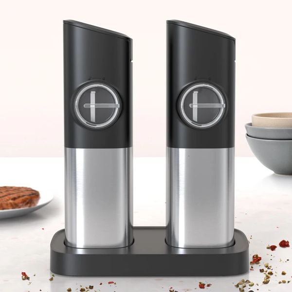 500mAh Lithium Battery Rechargeable 2 in 1 USB Ceramic Electric Gravity Mills Set Salt and Pepper Grinder 100ML 250108