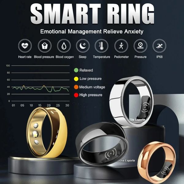 Rastreador de fitness Smart Ring Health Freqüência cardíaca Monitor de dedo inteligente Anéis digitais Blood Oxigênio Pedômetro para dormir