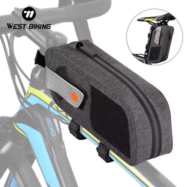 Western style bicycle saddle bag rainproof multifunctional front frame MTB road bicycle bag reflective Pannier bicycle accessories 241125
