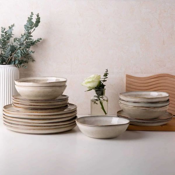 AmorArc Ceramic Dinnerware SetsHandmade Reactive Glaze Plates and Bowls SetHighly Chip and Crack Resistant | Dishwasher MicrXJ241209