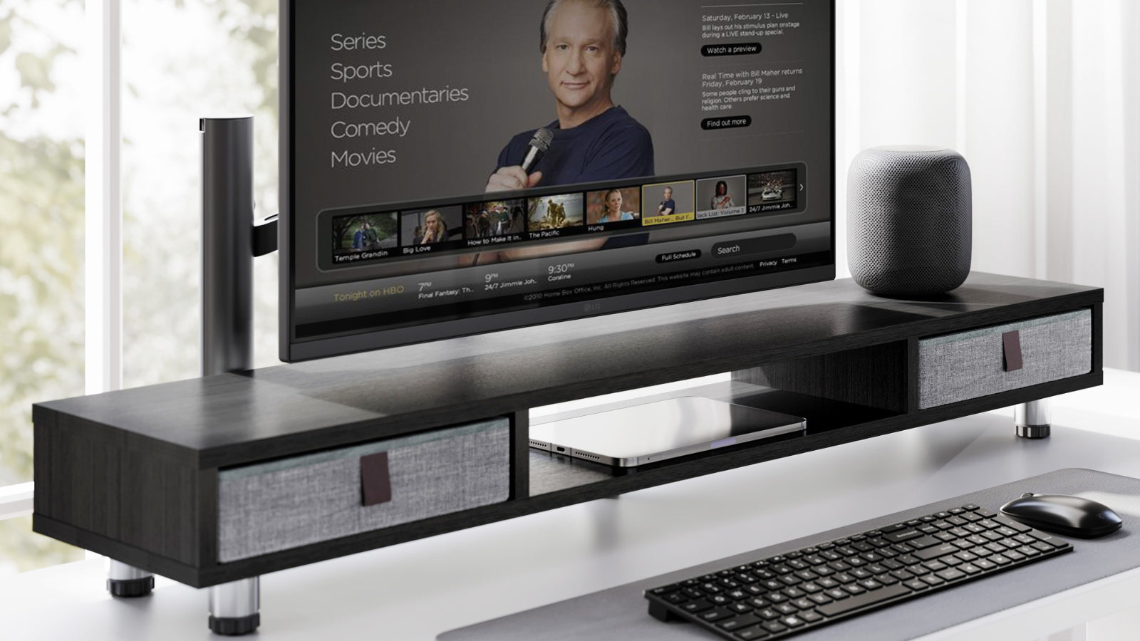 FENGE Dual Monitor Stand with 2 Drawers Black