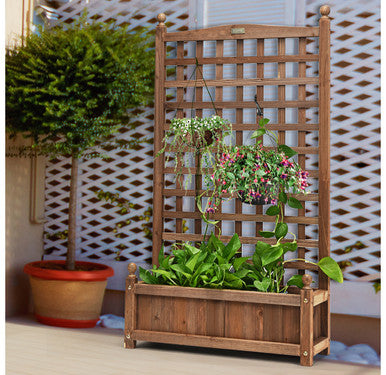 Solid Wood Planter Box with Trellis