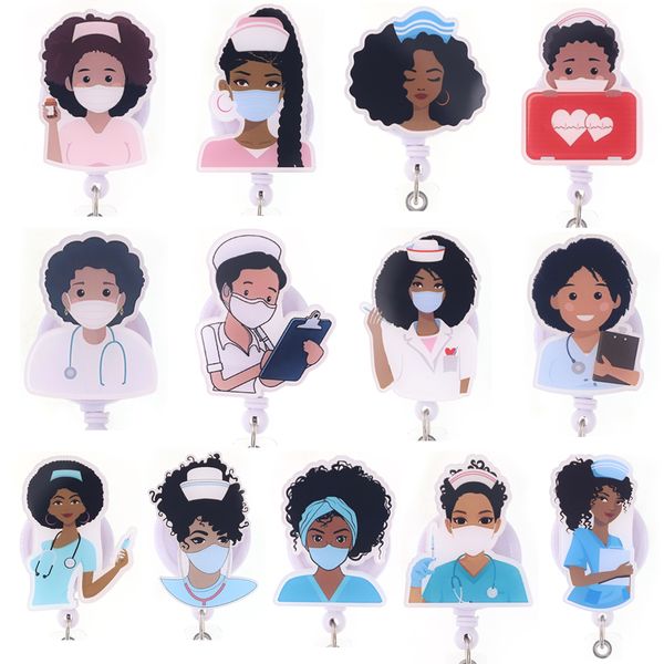 10 Pcs-Lot Fashion Key Rings Nurse Acrylic Retractable Medical Badge Holder Yoyo Pull Reel Doctors ID Name Card For Healthcare Worker Access