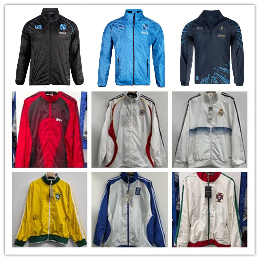 Mens Retro Football jackets embroidery Full zip Waterproof windproof Tracksuits sport windbreaker running fashion multiple colour outerwear jacket