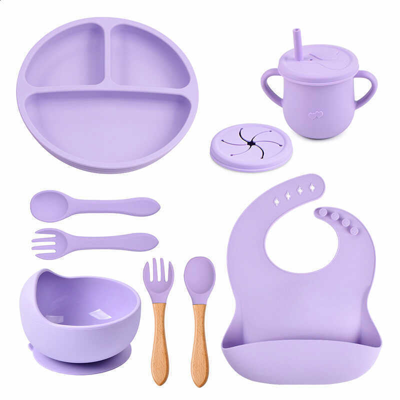 Cups Dishes Utensils 7pcs Silicone Baby Feeding Set Baby Feeding Supplies Kids Bamboo Dinnerware With Cup Children&#039;s Dishes Bowl Stuff Tablewar