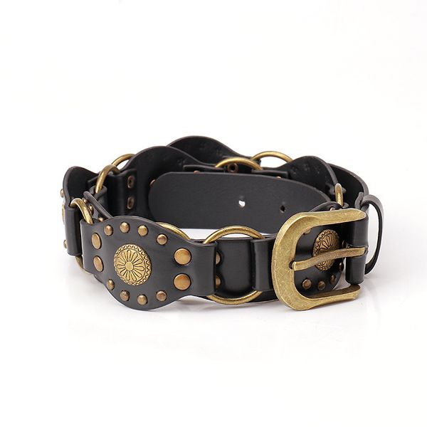 women designer belt Retro hottie rivet eyelet splicing wide belt personalized trendy punk metal buckle waist belt