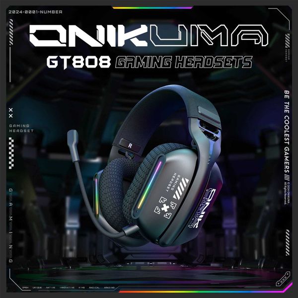 Headsets ONIKUMA GT808 the third mock examination Wireless Headset 24GHz Ultra Low Delay Noise Cancellation Headset with Microphone RGB Ligh