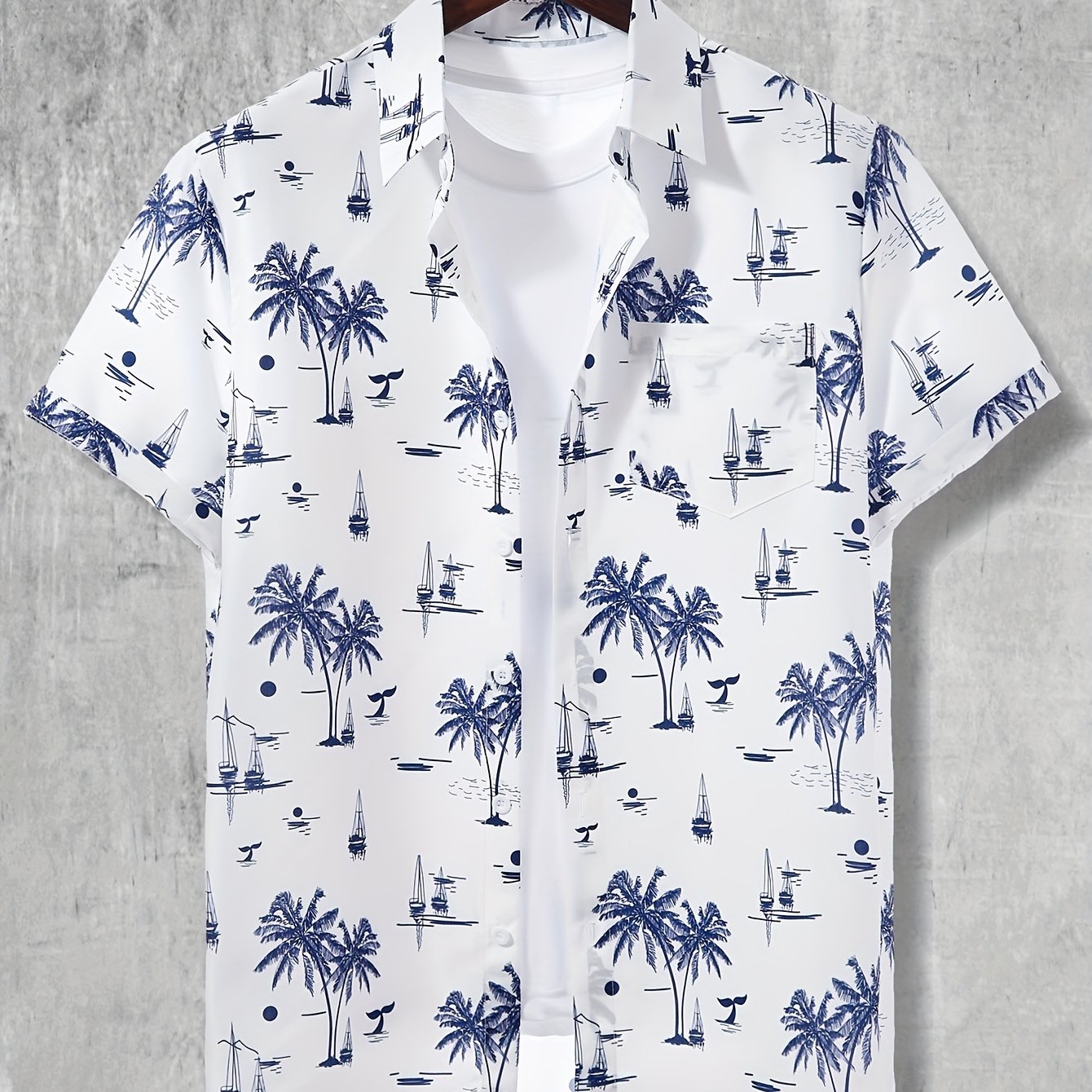 TEMU Men's Tropical Print Short Sleeve Shirt, Hawaiian Vacation Casual Tee, Summer Polyester 100% Regular Fit, Single Breasted Lapel Collar, Woven