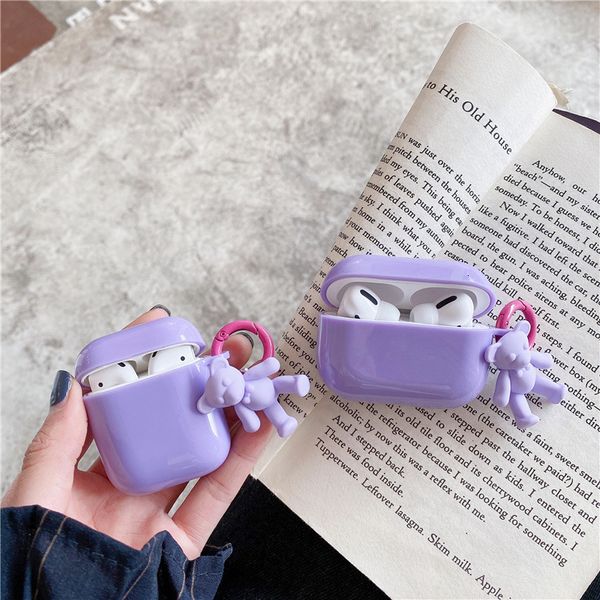 ddmygifts Ins Simple Purple Bear Pro Protective 3rd Suitable for Bluetooth Earphone Cover 2nd Generation Soft Case A