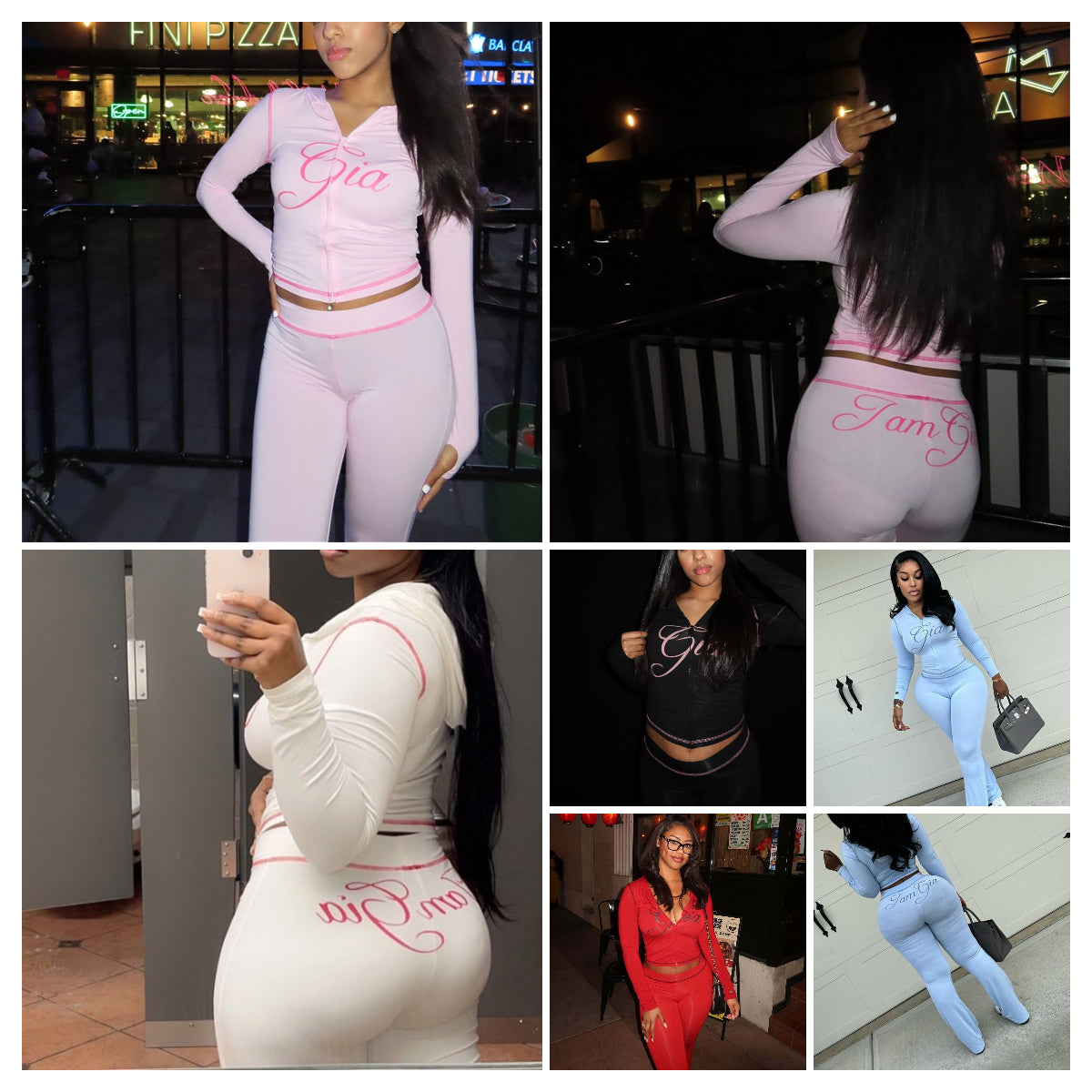 Designer Womens Tracksuit Two Piece Set Flared Pants Zip-up Y2K Long Sleeve Top Low Waist Micro Social I am gia