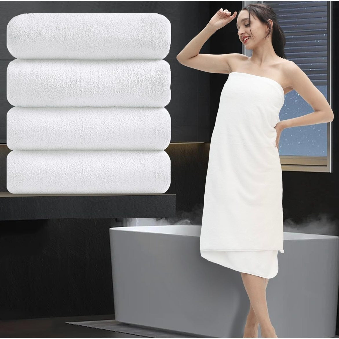 TEMU 4 Piece Set 100% Cotton Bath Towels - , Absorbent, And Spa-like, White 27 X55 Inc