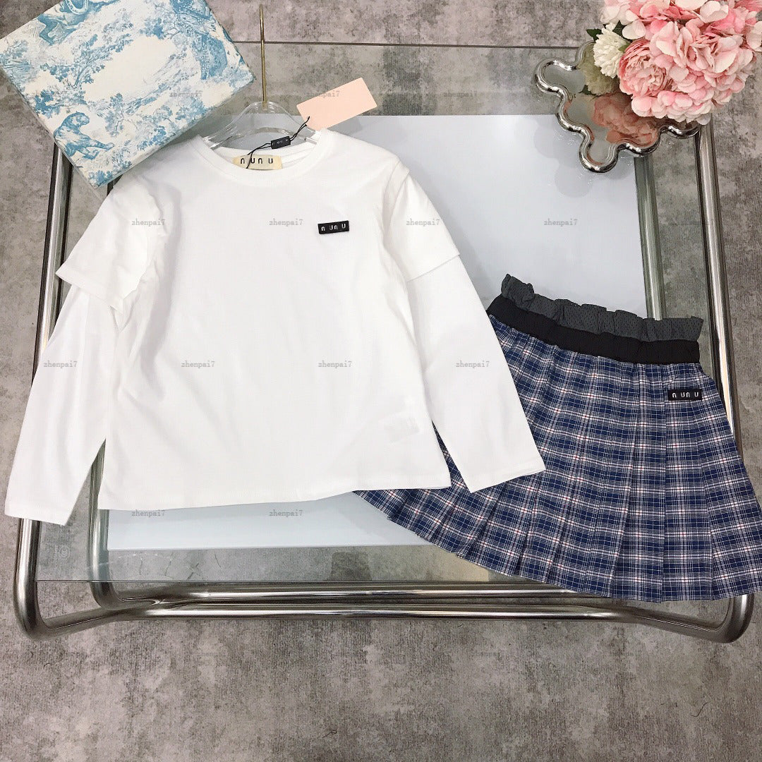 Top girls dress set Simple design princess dress kids designer clothes White round-neck hoodie and skirts A079X03N032